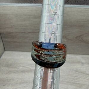 Elegant‎ Glass Art Ring - Brown and Blue